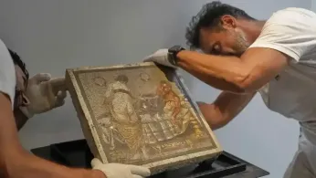 Roman-era mosaic panel with erotic theme that was stolen during World War II returns to Pompeii